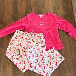 Cottagecore 100% Cotton Cherry Pickin Comfy Pajama Set Pink/White W Sz Large